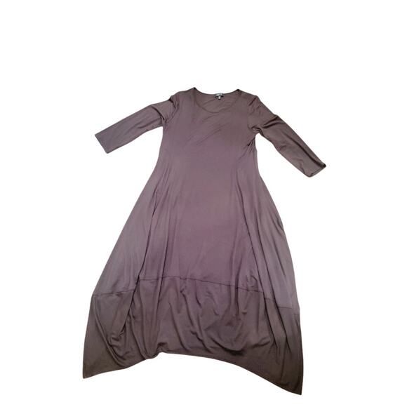 Comfy USA Dress Women's Sz XL Midi Lagenlook Modal Ballon Hem Brown Stretch - Picture 6 of 10